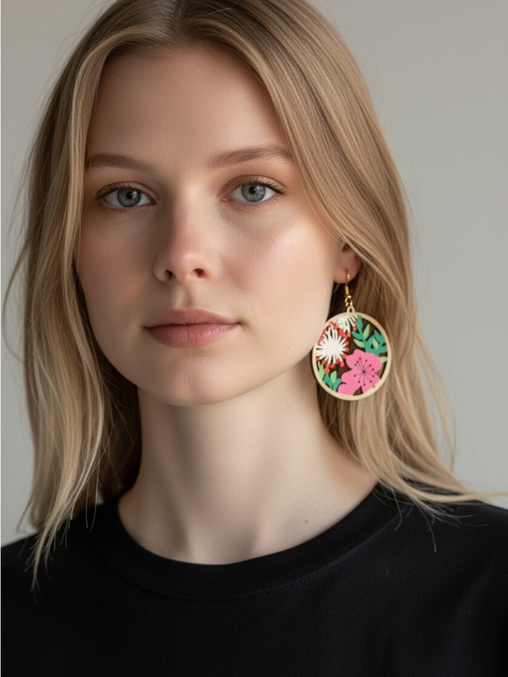 9/24 Floral Pink & Green Statement Drop Earrings